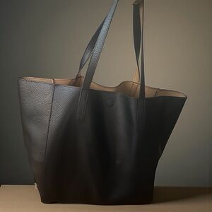 Everyday Black Leather Tote with Contrast Interior